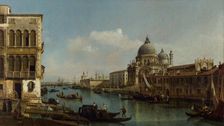 View of the Grand Canal: Santa Maria della Salute and the Dogana from Campo Santa..., about 1743. Creator: Bernardo Bellotto