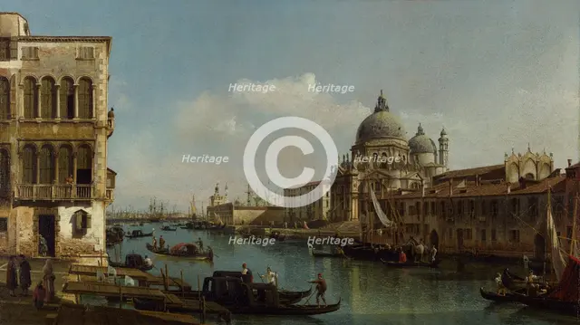 View of the Grand Canal: Santa Maria della Salute and the Dogana from Campo Santa..., about 1743. Creator: Bernardo Bellotto.