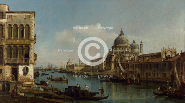 View of the Grand Canal: Santa Maria della Salute and the Dogana from Campo Santa..., about 1743. Creator: Bernardo Bellotto.