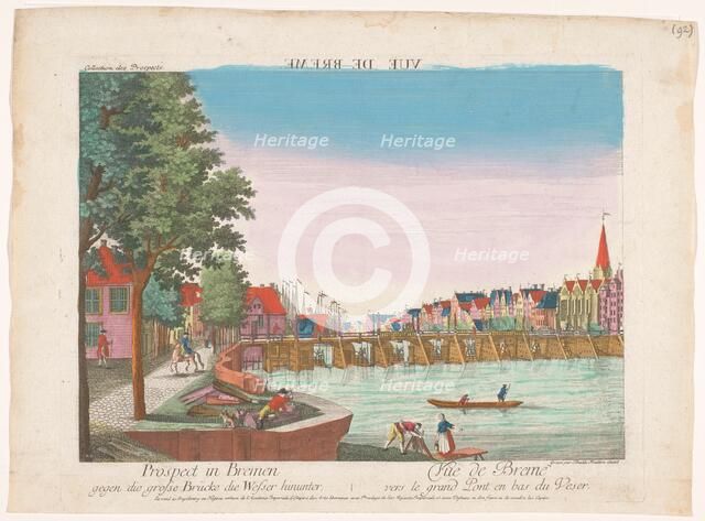 View of the Great Bridge over the River Weser in Bremen, 1755-1779. Creator: Johann Friedrich Leizelt.