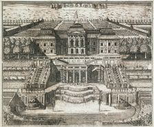 View of the Great Palace in Peterhof, 1717. Creator: Rostovtsev, Alexei Ivanovich (1670s-1730s)
