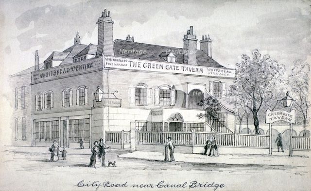 View of the Green Gate Tavern, City Road, Finsbury, c1850.                                           Artist: Anon