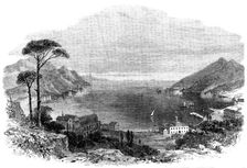 View of the Gulf of Spezia: showing the house at Varignano in which Garibaldi is confined, 1862. Creator: Unknown