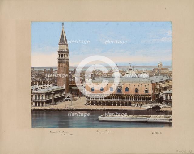 View of the Doge's Palace, the Campanile and surrounding buildings in Venice, 1850-1876. Creator: Anon.