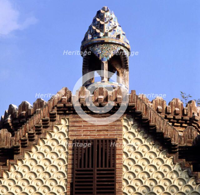 View of the dome of the checkpoint building of Güell House, built between 1884 and 1887, designed…