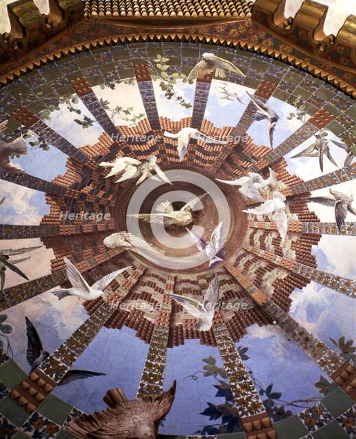 View of the dome of the first floor of the Vicens House, built between 1883 and 1885, designed by…