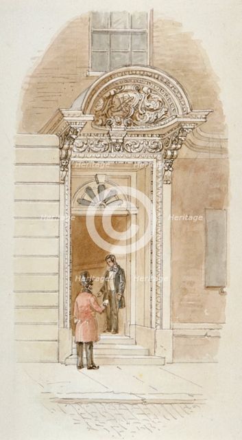 View of the doorway of no 4 Mincing Lane, City of London, 1840. Artist: James Findlay