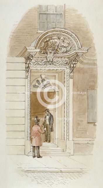 View of the doorway of no 4 Mincing Lane, City of London, 1840. Artist: James Findlay