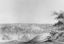 View of the David Hosack Estate at Hyde Park, New York, from Western Bank..., ca. 1832. Creator: Thomas Kelah Wharton