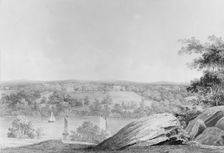 View of the David Hosack Estate at Hyde Park, New York, from Western Bank..., ca. 1832. Creator: Thomas Kelah Wharton