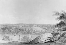 View of the David Hosack Estate at Hyde Park, New York, from Western Bank..., ca. 1832. Creator: Thomas Kelah Wharton