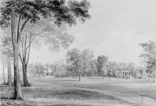 View of the David Hosack Estate, Hyde Park, New York, from the South (from Hosack Album),c1832. Creator: Thomas Kelah Wharton