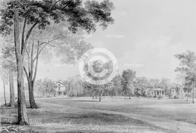 View of the David Hosack Estate, Hyde Park, New York, from the South (from Hosack Album),c1832. Creator: Thomas Kelah Wharton.