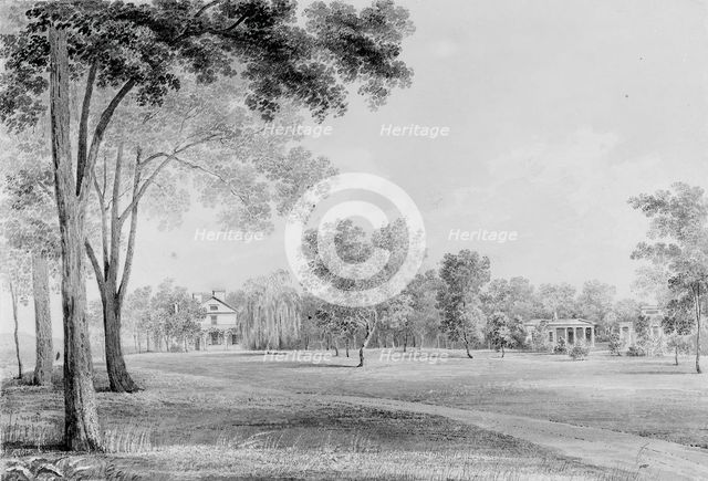 View of the David Hosack Estate, Hyde Park, New York, from the South (from Hosack Album),c1832. Creator: Thomas Kelah Wharton.