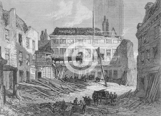 View of the demolition of the Saracen's Head Inn, Snow Hill, City of London, 1868. Artist: RCH