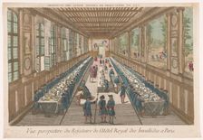 View of the dining room of the Hôtel des Invalides in Paris with a company of a meal, 1700-1799. Creator: Anon