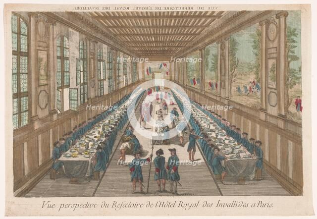 View of the dining room of the Hôtel des Invalides in Paris with a company of a meal, 1700-1799. Creator: Anon.