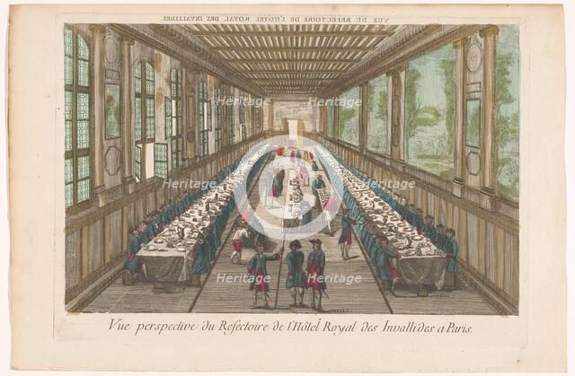 View of the dining room of the Hôtel des Invalides in Paris with a company of a meal, 1700-1799. Creator: Anon.