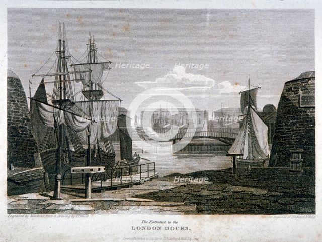 View of the entrance to London Docks, Wapping, 1815. Artist: T Matthews