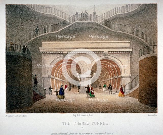 View of the entrance to the Thames Tunnel, London, 1854. Artist: Jules Louis Arnout
