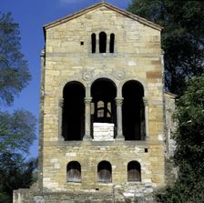 View of the east façade of the church of Santa María del Naranco, originally the house of Ramiro …