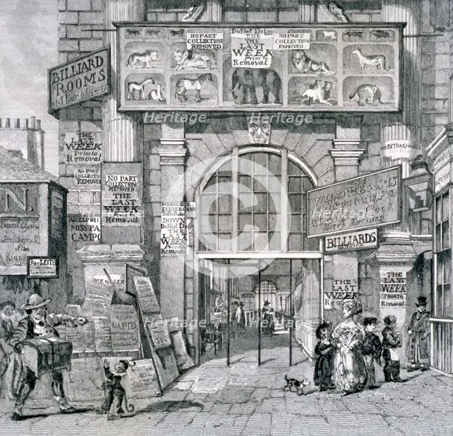 View of the eastern entrance to Exeter Change, Westminster, London, 1829. Artist: Anon