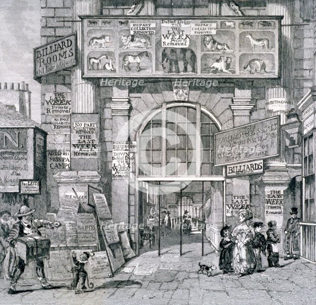 View of the eastern entrance to Exeter Change, Westminster, London, 1829. Artist: Anon