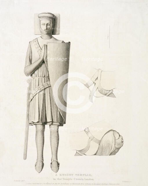 View of the effigy of a knight from Temple Church, London, 1840. Artist: George Hollis