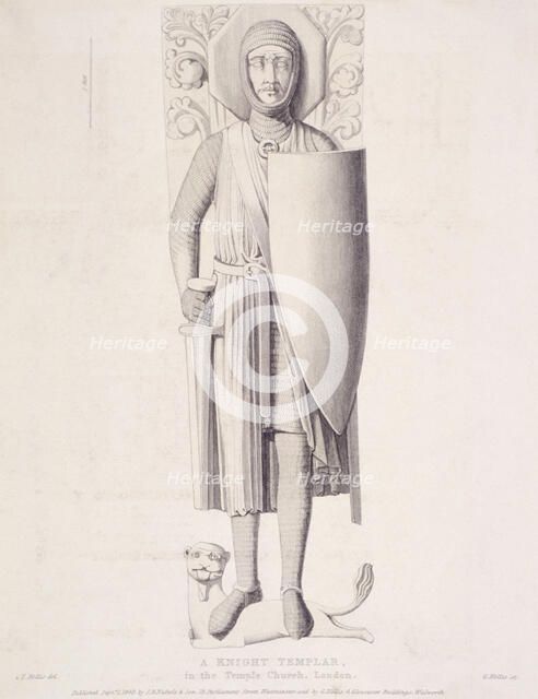 View of the effigy of a knight from Temple Church, London, 1840. Artist: George Hollis