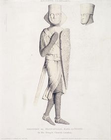 View of the effigy of Geoffrey de Mandeville, Earl of Essex, from Temple Church, London, 1840. Artist: Charles Alfred Stothard