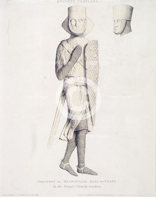 View of the effigy of Geoffrey de Mandeville, Earl of Essex, from Temple Church, London, 1840. Artist: Charles Alfred Stothard