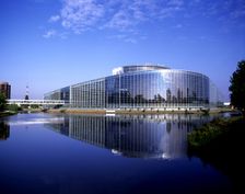 View of the European Parliament building in Strasbourg city