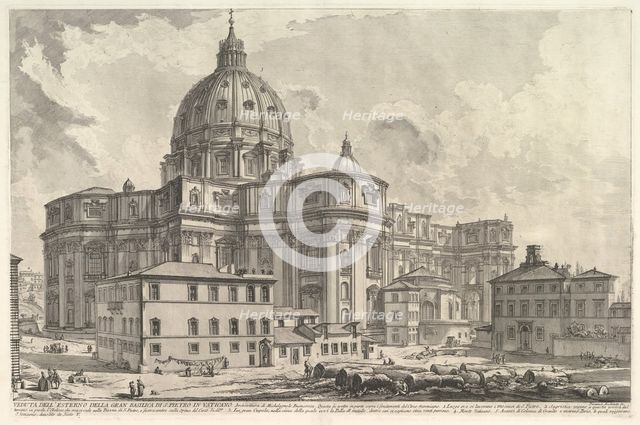 View of the exterior of St. Peter's Basilica in the Vatican, from Vedute di Roma (Roma..., ca. 1748. Creator: Giovanni Battista Piranesi.