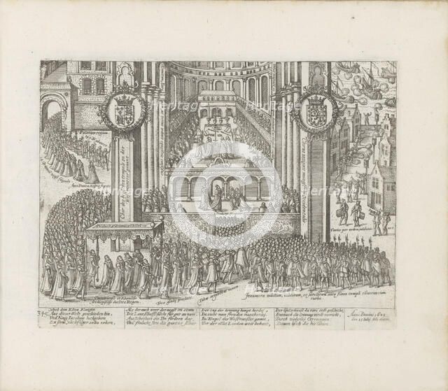 View of the exterior of Westminster Abbey during the coronation of James I, 1603-1604. Creator: Hogenberg, Abraham (after 1578-after 1653).
