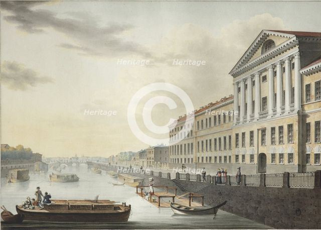 View of the Fontanka River from the Izmailovsky Bridge, 1820-1823. Artist: Yesakov, Yermolai Ivanovich (1791-1840)