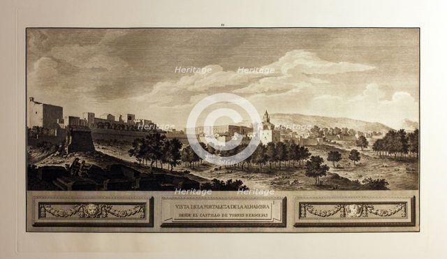 View of the fortress of the Alhambra from the Torres Bermejas castle, 1775.