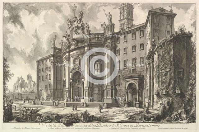 View of the Façade of the Basilica of S. Croce in Gerusalemme [the Holy Cross in Jerus..., ca. 1750. Creator: Giovanni Battista Piranesi.