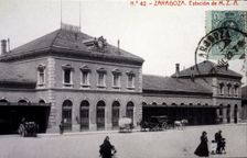 View of the façade of the railway station MZA in Zaragoza, 1920