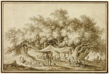 View of the Famous Chestnut Tree of Mount Etna, called Centum Cavalli, 1784. Creator: Claude Louis Chatelet