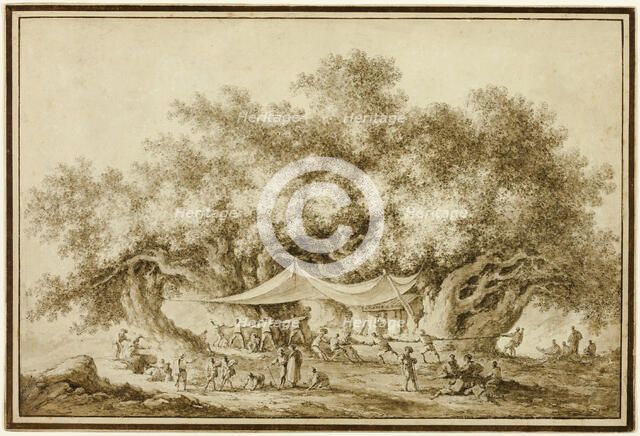 View of the Famous Chestnut Tree of Mount Etna, called Centum Cavalli, 1784. Creator: Claude Louis Chatelet.