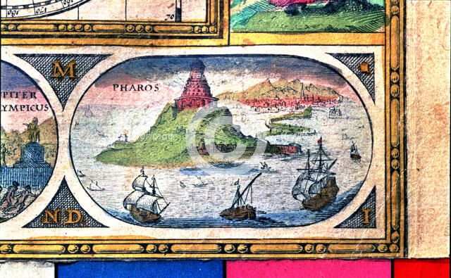 View of the Faro island at the mouth of the Nile, famous for its lighthouse built between 300-280…