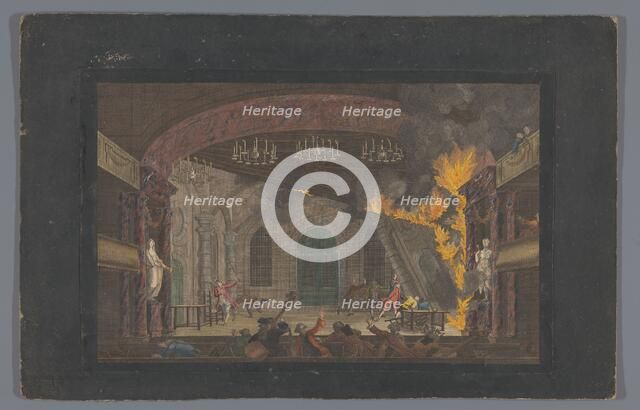 View of the fire on the stage of the Schouwburg in Amsterdam on 11 May 1772, (1772-1799).  Creator: Anon.