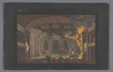 View of the fire on the stage of the Schouwburg in Amsterdam on 11 May 1772, (1772-1799). Creator: Anon