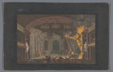 View of the fire on the stage of the Schouwburg in Amsterdam on 11 May 1772, (1772-1799). Creator: Anon