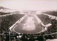 View of the first modern Olympic Games in Athens, 1896. Creator: Unknown