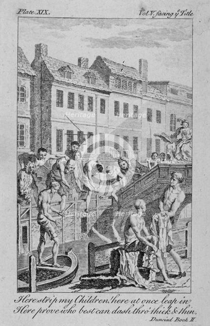 View of the Fleet Ditch with bathers, City of London, 1750.                                          Artist: Charles Grignion