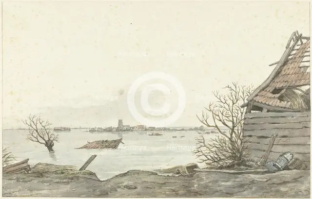 View of the flooded Ransdorp, February 1825. Creator: Gerrit Lamberts.