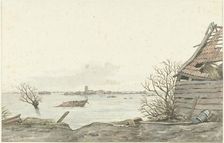 View of the flooded Ransdorp, February 1825. Creator: Gerrit Lamberts