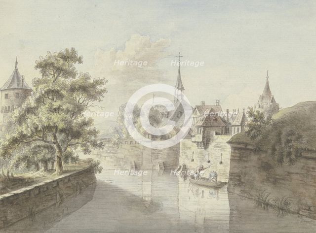 View of the...Frankfurt city moat at Fischerfeld...old Jewish cemetery, mid-late 18th century. Creator: Christian Georg Schutz.