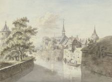View of the...Frankfurt city moat at Fischerfeld...old Jewish cemetery, mid-late 18th century. Creator: Christian Georg Schutz